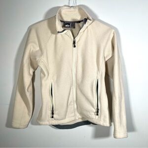REI Fleece Women’s Jacket zip Sweater white Sweatshirt Pockets Recycled size XS